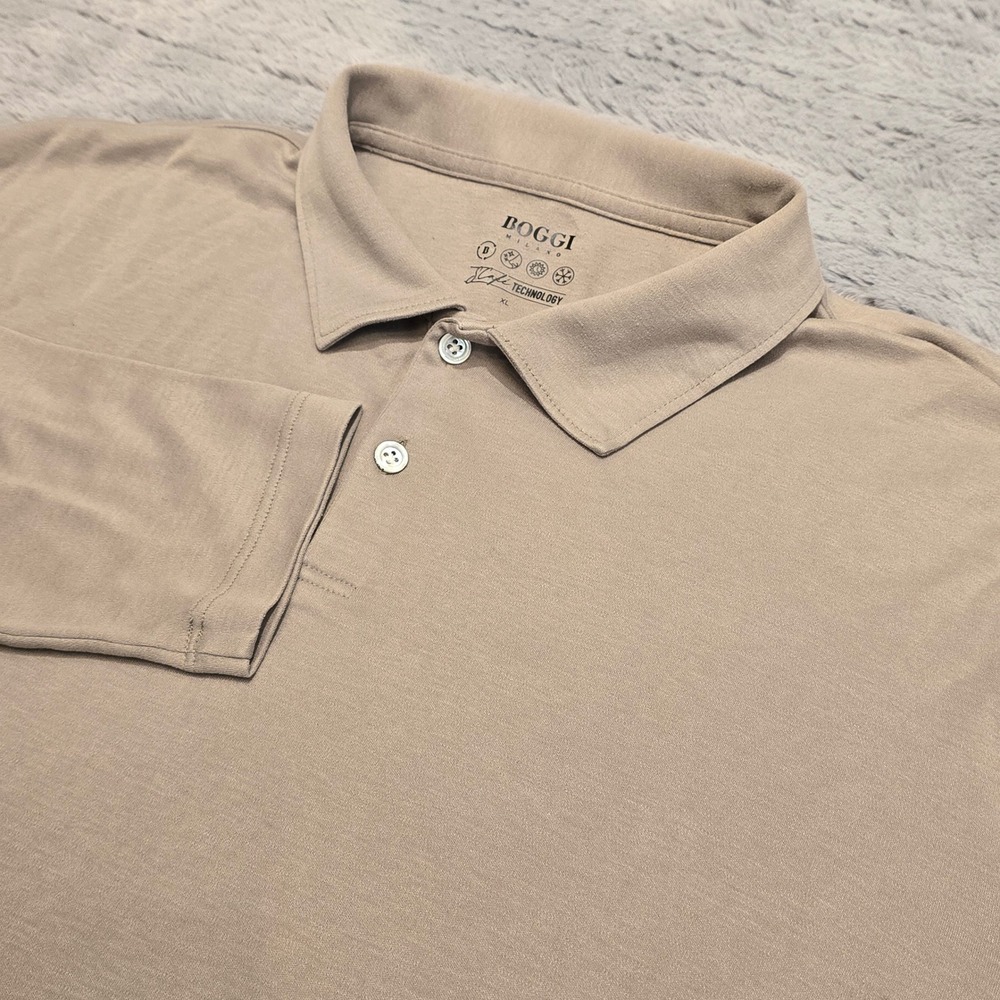 Boggi Milano Tan Beige Long Sleeve Polo S.Cafe Technology Shirt Mens XL